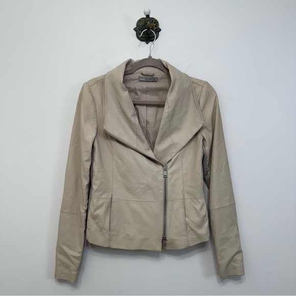 Vince Cream Goat Leather Scuba Moto Jacket Women’s Size Small Full Zip - Picture 1 of 15